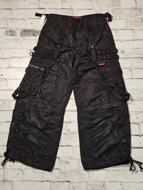 Tripp NYC Black Strap Chain Cargo Pants Wide Leg Goth Rave NWT